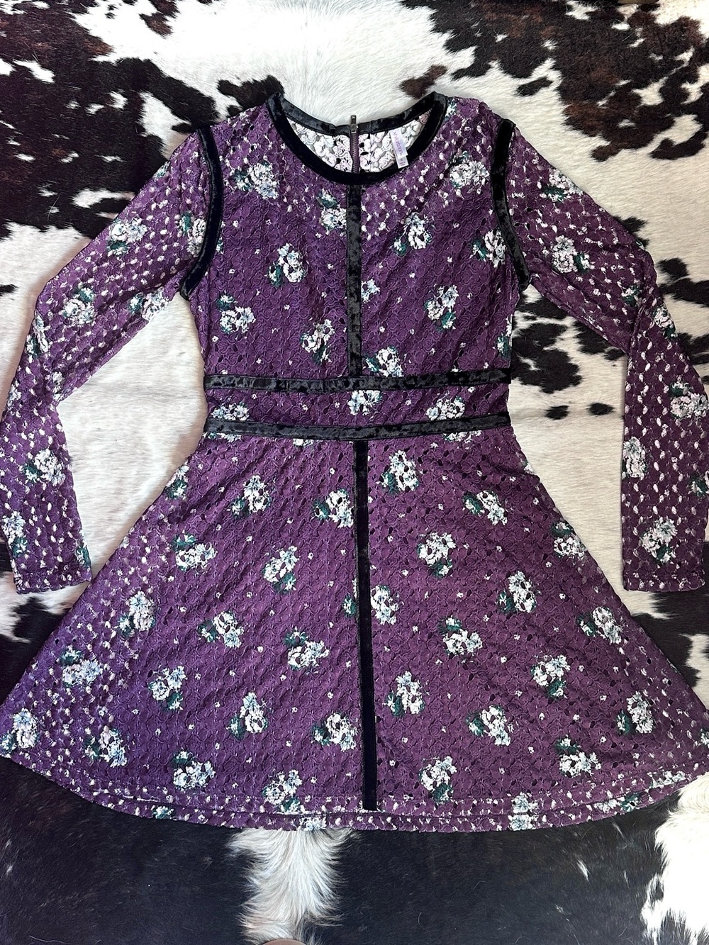 Vintage Xhilaration Purple Green White Floral Lace Dress Size Small